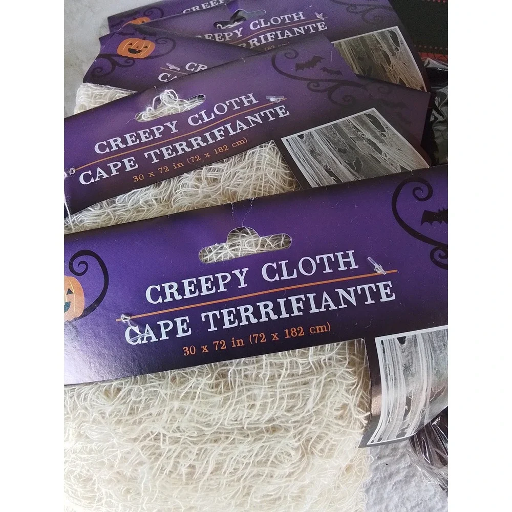 Halloween Decor Lot Creepy Cloth Black Gauze Spider Web and Large Spiders Bundle